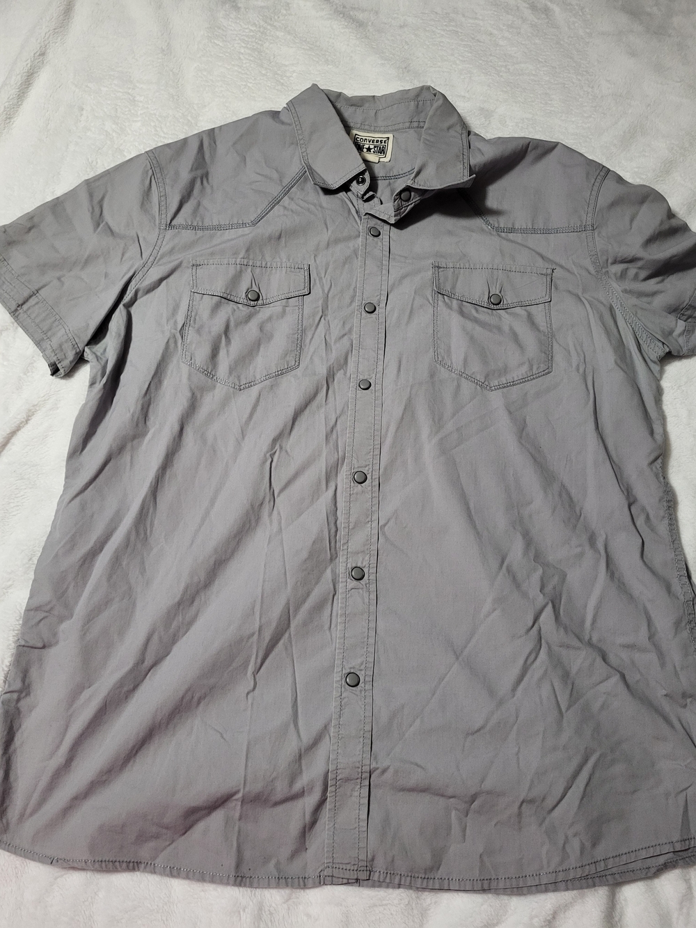 Converse One Star  Men's Xl Short-Sleeve Button-Down Shirt in Gray